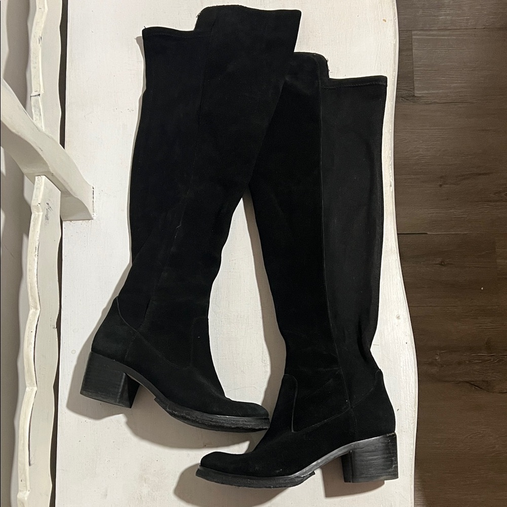 VINCE CAMUTO black leather/textile over the knee boots